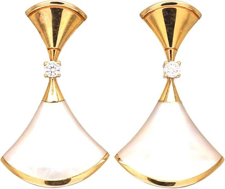 Vintage 18ct Gold Diva's Dream Earrings set with Mother of Pearl & Diamonds by Bulgari - The Antique Jewellery Company