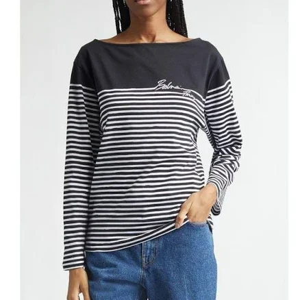 Balmain Women's Paris Logo Marinière Stripe Cotton T-Shirt