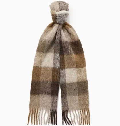 Fringed Checked Wool Scarf