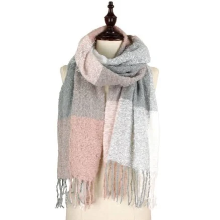 Soft Knit Check acrylic Scarf with fringe