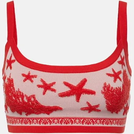 Versace, Cotton-blend jacquard crop top, Women, Red, US 6, Tops