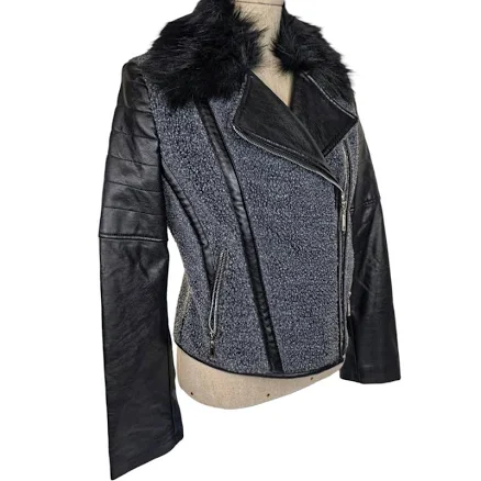 Rebecca Elliot Moto Jacket Faux Shearling/pu Gray/granite Leather
