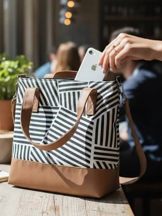 Short Stories Geometric Stripe Canvas Crossbody Tote