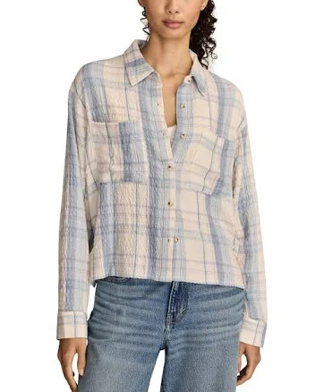 Lucky Brand Women's Cropped Plaid Drapey Shirt