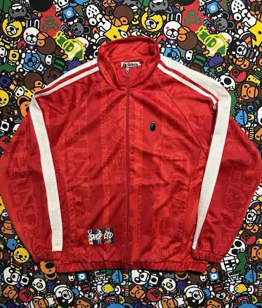 A Bathing Ape Red Polyester Logo Track Jacket