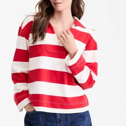 On 34th Women's Striped Interlock Knit Sailor Collar Top