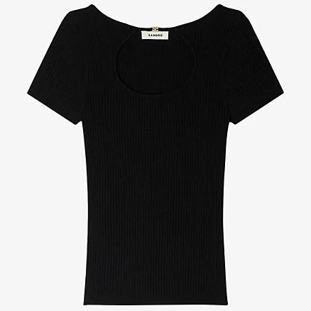 Sandro Womens Black Openwork Short-Sleeve Knitted Jumper 8