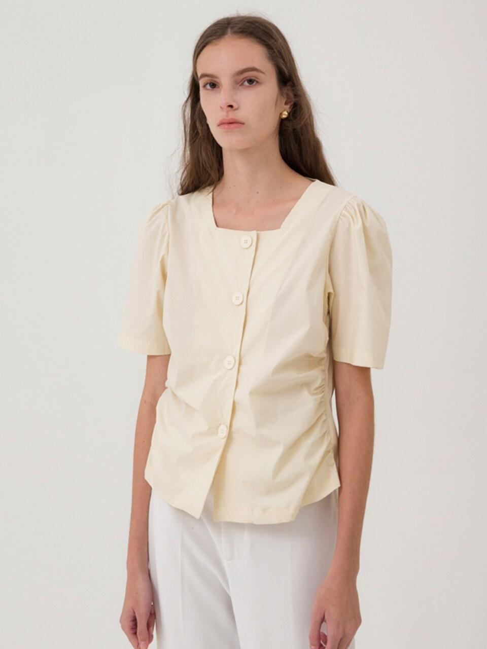 Square Neck Shirring Blouse Yellow