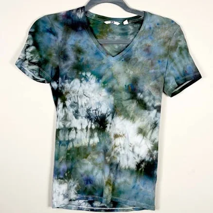 Uniqlo Tops | Ice Dyed Tie Dyed Upcycled Multicolor Green V Neck Cotton Uniqlo Top | Color: Blue/Green | Size: Xs | Alisonhamilt513's Closet