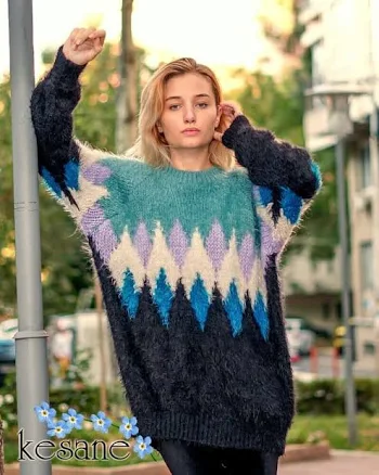 Hand Knit Mohair Argyle Sweater