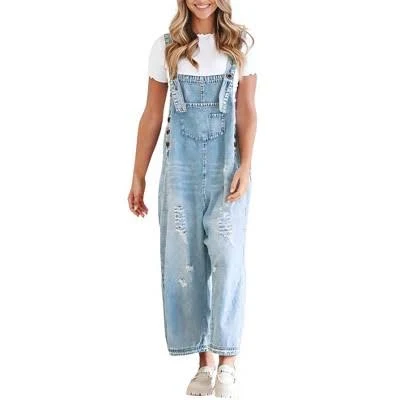 Imily Bela Women's Loose Fit Distressed Denim Overalls