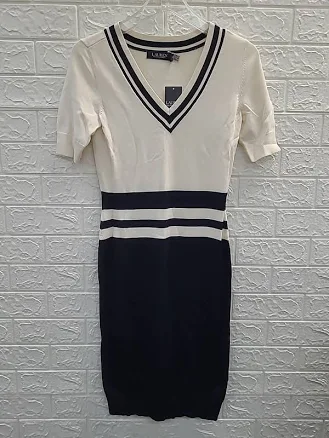 Lauren Ralph Lauren Women's Two Tone Cotton Blend Sweater Dress - Black - Size L