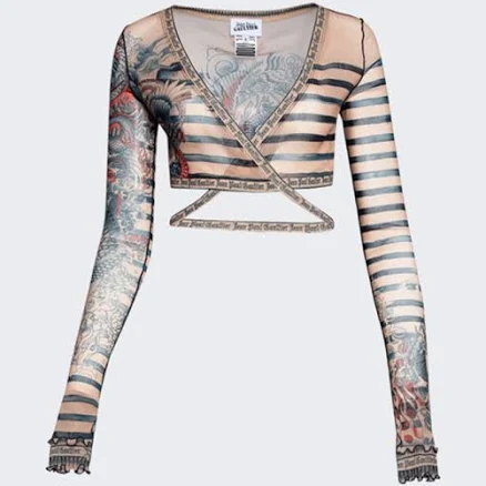 Mariniere Tattoo V-neck Top In Nude And Blue