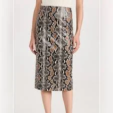 Veronica Beard Kaliyah Python Vegan Leather Skirt | Khaki Multi