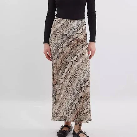 Snakeskin Print Midi Slip Skirt