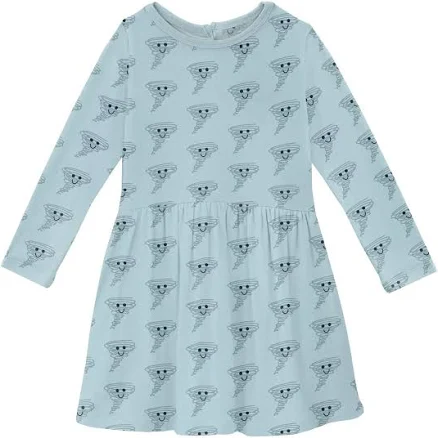 Spring Sky Happy Tornado Long Sleeve Twirl Dress with Pockets