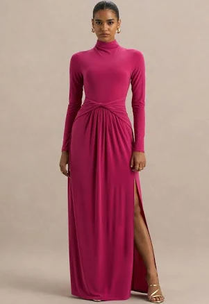 Hourglass Long-Sleeve Twisted Maxi Dress with Split