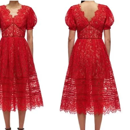 Self Portrait Fine Cord Lace Midi Dress