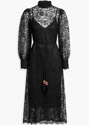 Farm Rio Corded lace midi dress - Women - Black Dresses - XXS