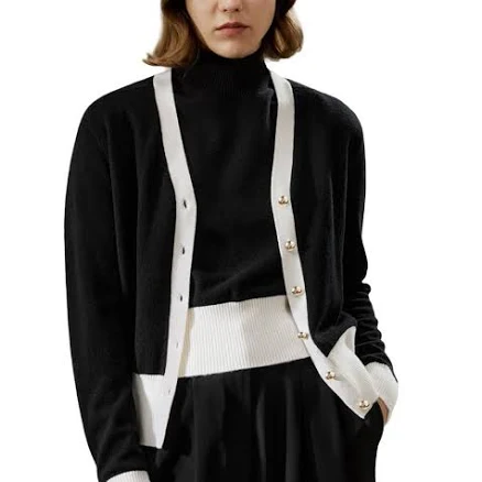 Lilysilk Women's Gemini Cashmere Cardigan with Contrasting Hem
