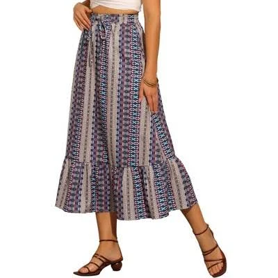 Inspire CHIC Women's Boho Elastic High Waist A-Line Skirt