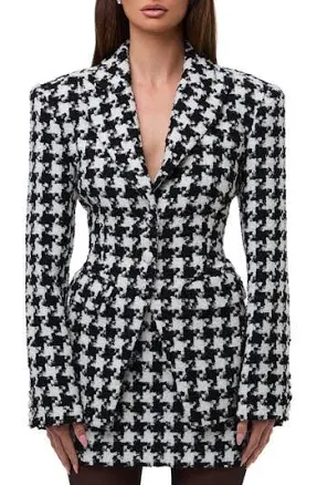 Naked Wardrobe Women's Houndstooth Check Tweed Blazer