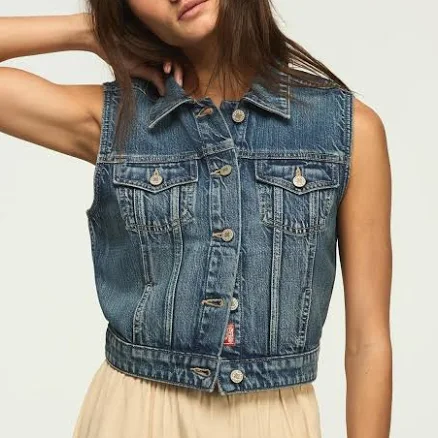 Lucky Brand Women's Cropped Denim Trucker Vest