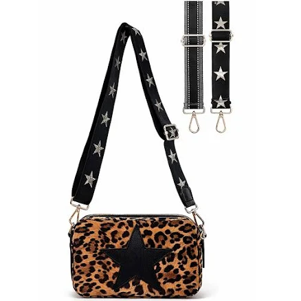 Closeout Vintage Havana Leopard Star Faux Leather Crossbody Bag