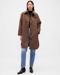 Wool-Blend Oversized Houndstooth Car Coat