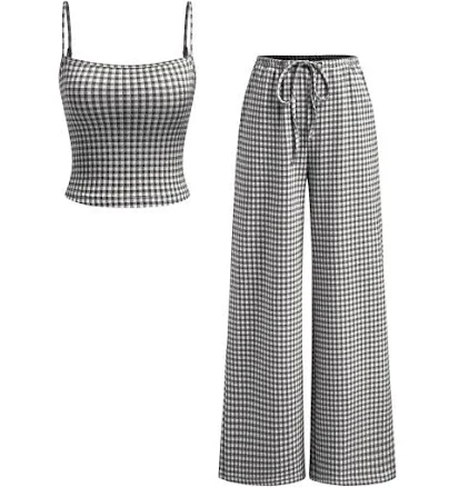 Knit Fabric Loungewear Set with Built-in Bra Square Neck and Mid Rise Drawstring Straight