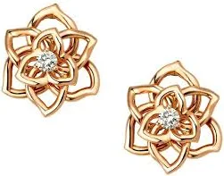 Piaget 18K Rose Gold Rose Diamond Stud Earrings