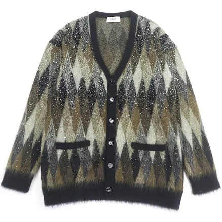 CELINE Men's Brushed Mohair Embroidered Cardigan