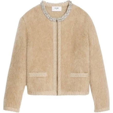 CELINE Women's Embroidered Brushed Mohair Cardigan