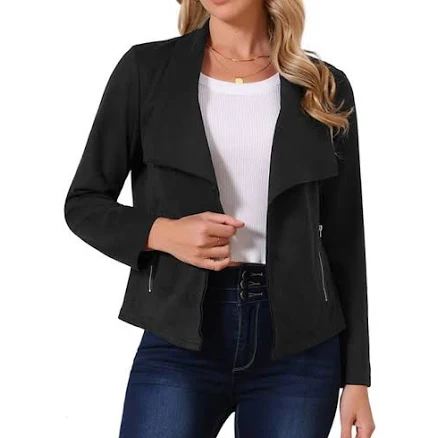 Women's Cropped Draped Lapel Faux Suede Jacket