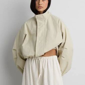 OAK + FORT High Funnel Neck Cropped Drawstring Jacket