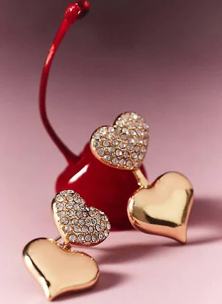 Anthropologie Crystal Heart Drop Earrings