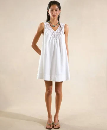 Poplin Lace Trim Mini Dress