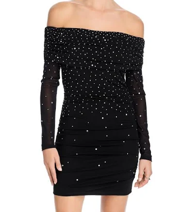 AQUA Women's Off-the-Shoulder Embellished Mini Dress