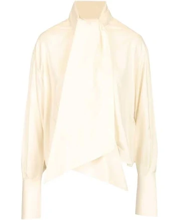 Celine Silk Twill Cropped Shirt With Lavallière - White