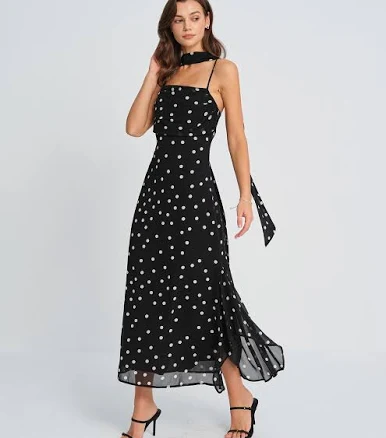 Rihoas Ruched Strap A-Line Polka Dot Maxi Dress