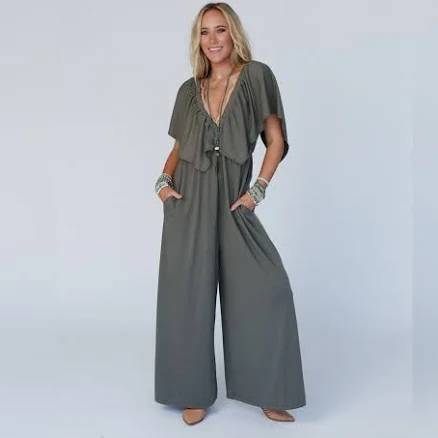 Three Bird Nest Open Back Ruffle Jumpsuit