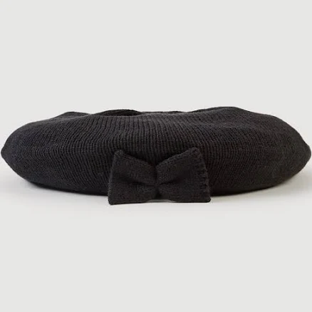Womens Solid Bow Detail Beret, Black, Size NO SIZE - Rainbow Shops