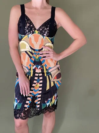 Givenchy Geo Pattern Silk And Lace Slip Dress