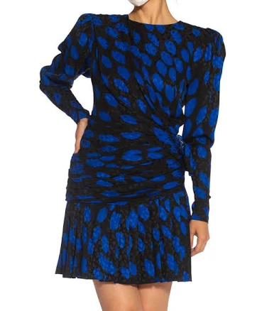 1980s GIVENCHY Haute Couture Silk Jacquard Draped Cocktail Dress with Sleeves