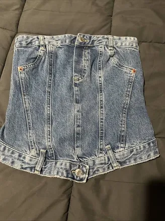 Zara Woman's Denim Trf Corsetry-inspired Top Blue Denim Sz Medium