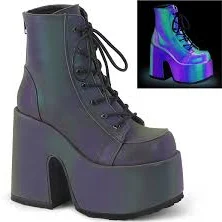 Demonia CAMEL-203 Multi Reflective Lace-Up Chunky Heel Ankle Boots