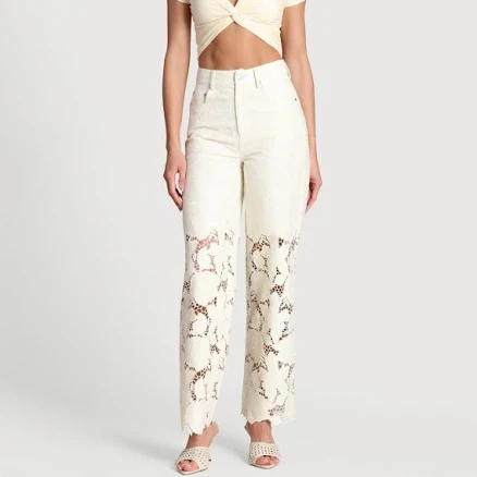 Avec Les Filles Guipure Lace Wide Leg Jeans