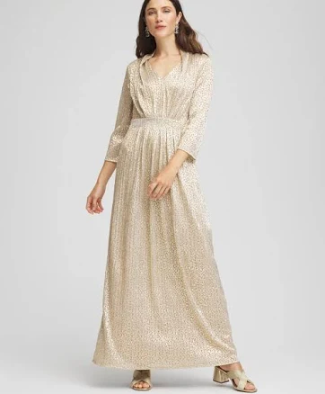 Chico's Women's Metallic Knit Pleated Maxi Dress