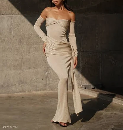 MESHKI Ingrid Metallic Knit Maxi Dress