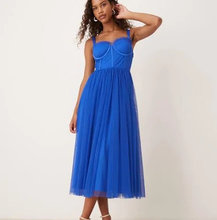 Lace & Beads Tulle Corset Midi Dress